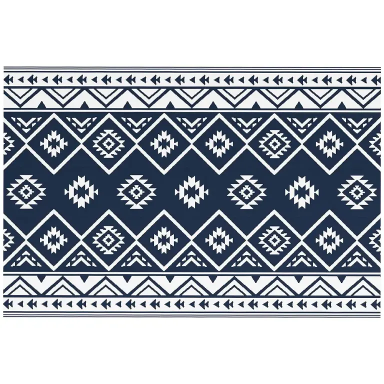 Utomhusmatta Vändbar Matta Mörkblå och Vit 182 x 274 cm
