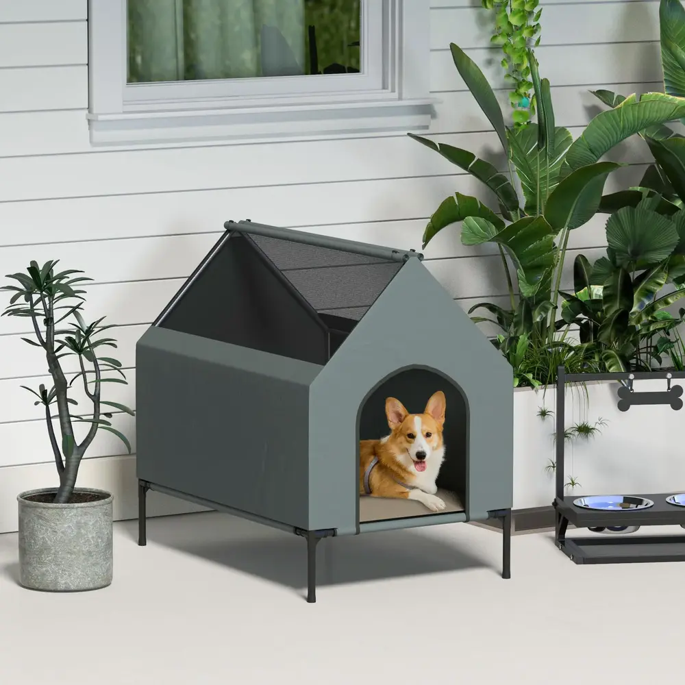 Hundbur Hundkoja Grå av Oxford Tyg för Små 81 x 51 x 78 Cm