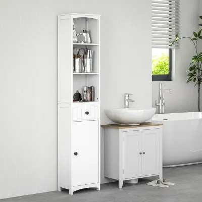 Badrumsskåp Högskåp 3 Hyllor Vit 34 x 24 x 170,5 cm