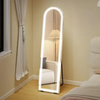 Helkroppsspegel LED Vit Glas Bågformad Golvspegel 150x40 cm
