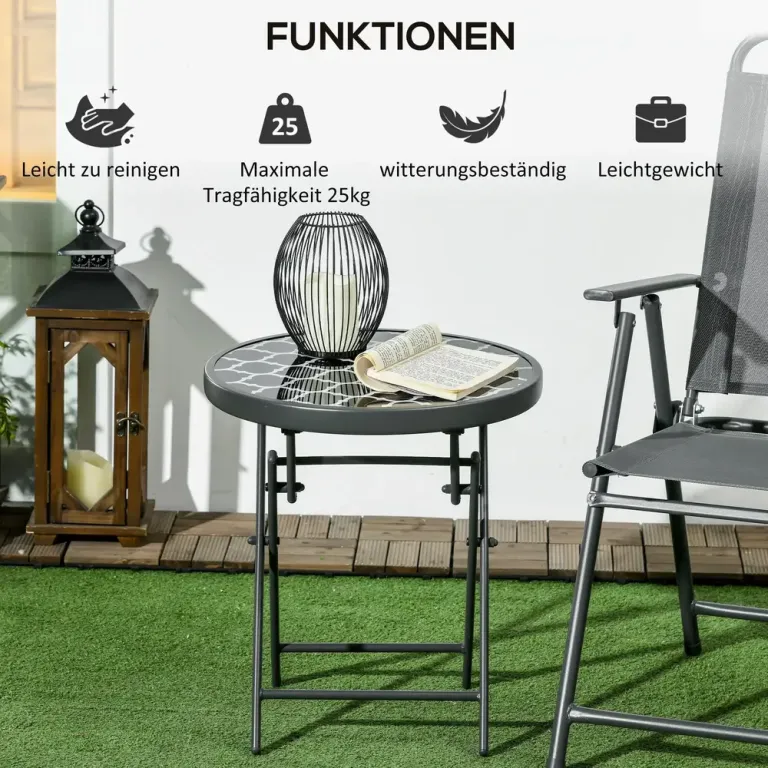 Fällbart Sidobord Trädgårdsbord Svart 45 x 45 x 50 cm
