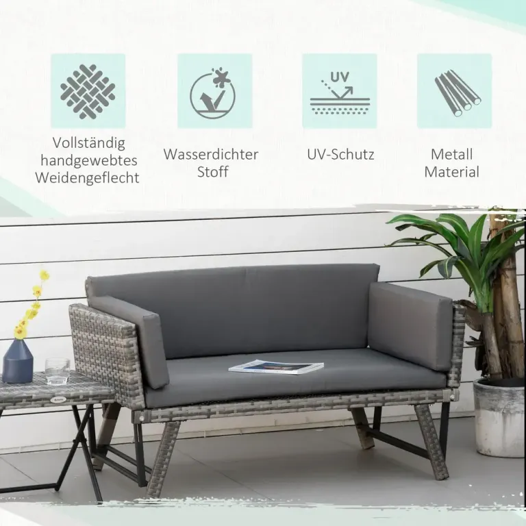 2-Sitsig Loungesoffa i Konstrotting med Fällbara Armstöd