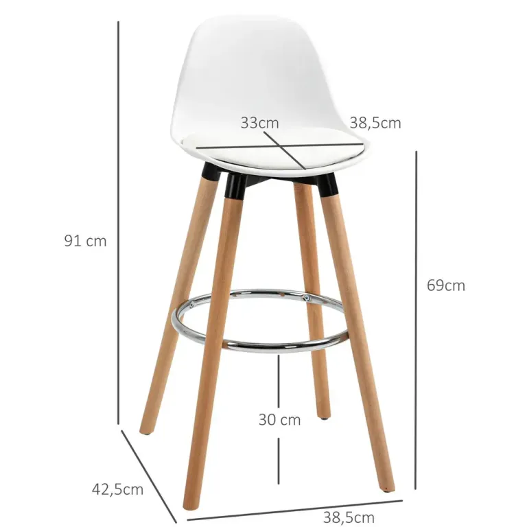 Barstolar Köksstolar Set om 2 Vit 38,5 x 42,5 x 91 cm