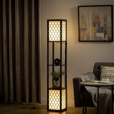 Golvlampa med Hylla Praktisk med Dubbla 26 x 26 x 156 cm