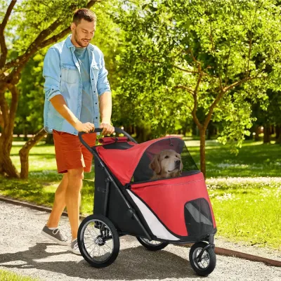 Hundvagn Dog Buggy Hopfällbar med Liggdyna och Stålram