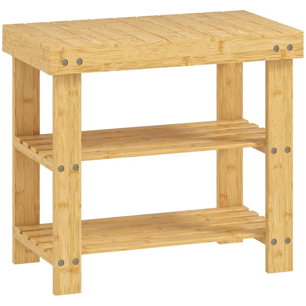 Skobänk i Bambu 2 Hyllplan och Sittyta 50 x 28 x 45 Cm