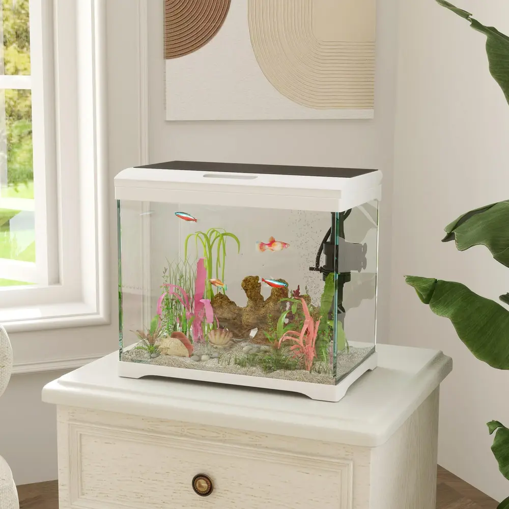 Akvarium Fisktank med Filtersystem Vit av Glas för Tropiska