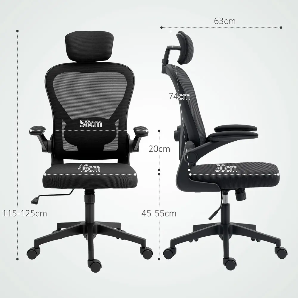Ergonomisk Kontorsstol med Fällbara Armstöd och Svankstöd