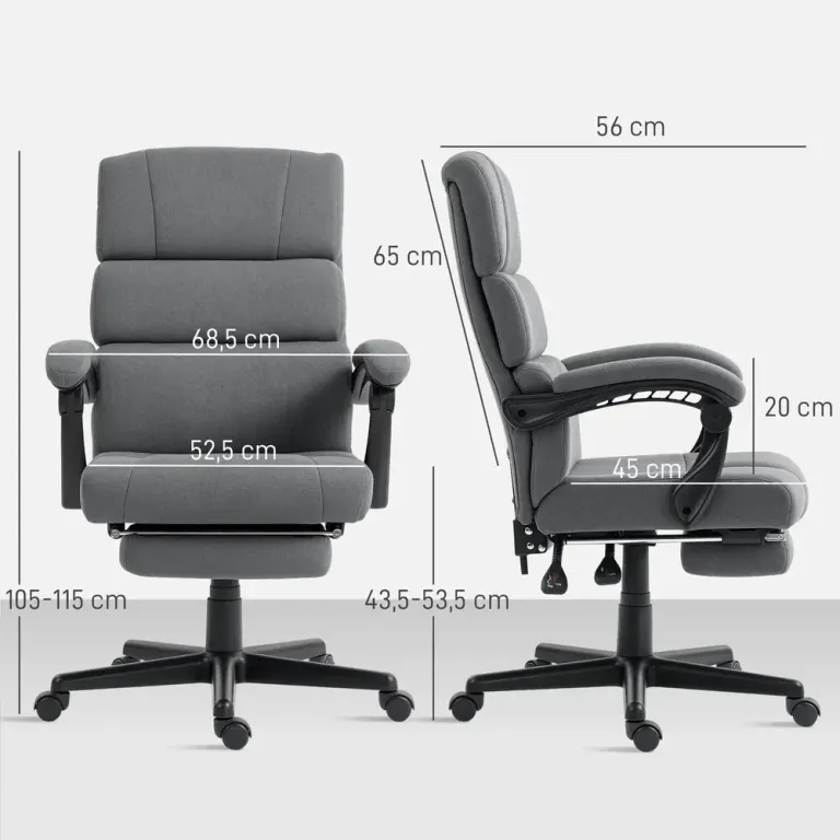 Vadderad Kontorsstol med Svankkudde Nackstöd Ergonomisk Fotstöd