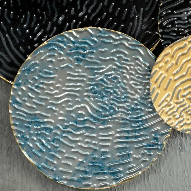 Väggdekoration i Metall 3d Konstverk, Svart Metallkonst Cirklar Guld