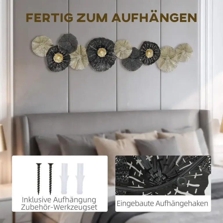 Väggkonst Metallram Svart och Guld Metall Väggdekoration Modern Stil