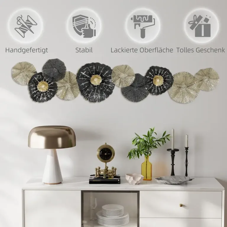 Väggkonst Metallram Svart och Guld Metall Väggdekoration Modern Stil