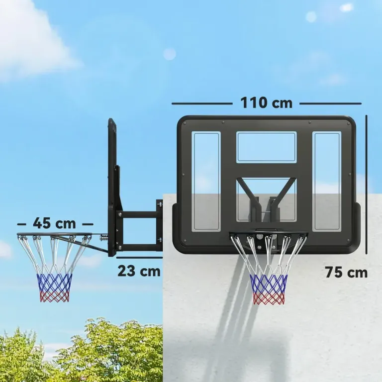 Väggmonterad Basketbåge med Rivbeständigt Nät