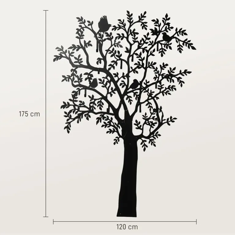 Väggmonterad Klädhängare med Träddesign och Fåglar Svart Dekorativ