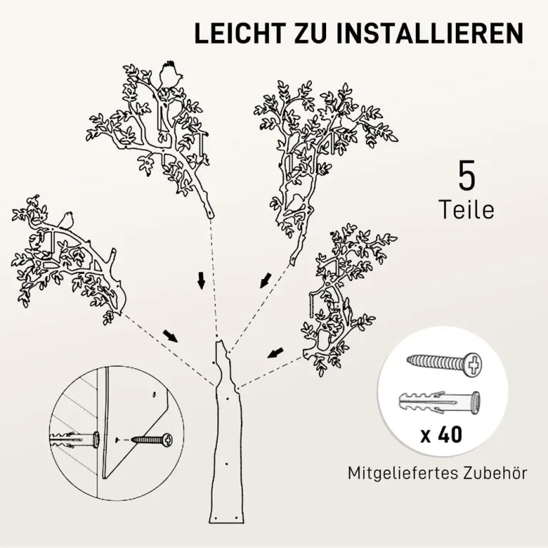 Väggmonterad Klädhängare med Träddesign och Fåglar Svart Dekorativ