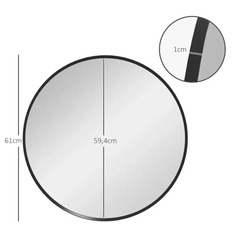 Väggspegel Badrumsspegel Svart av Aluminium Rund Metallram