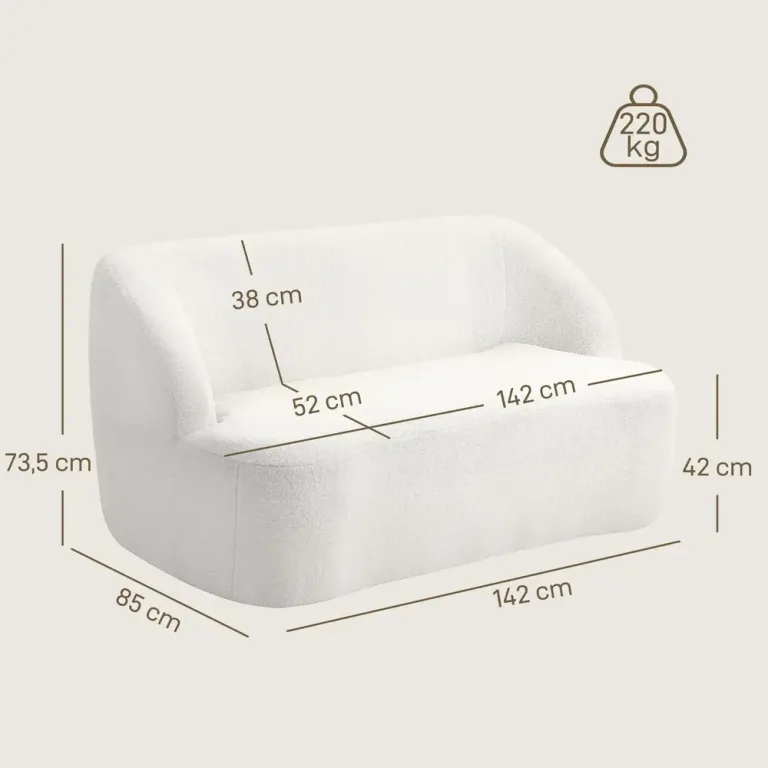 Välvd Klädd Soffa med Fleeceöverdrag Sovrum 2-Sits Modern Rundad
