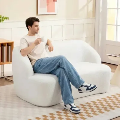 Välvd Klädd Soffa med Fleeceöverdrag Sovrum 2-Sits Modern Rundad
