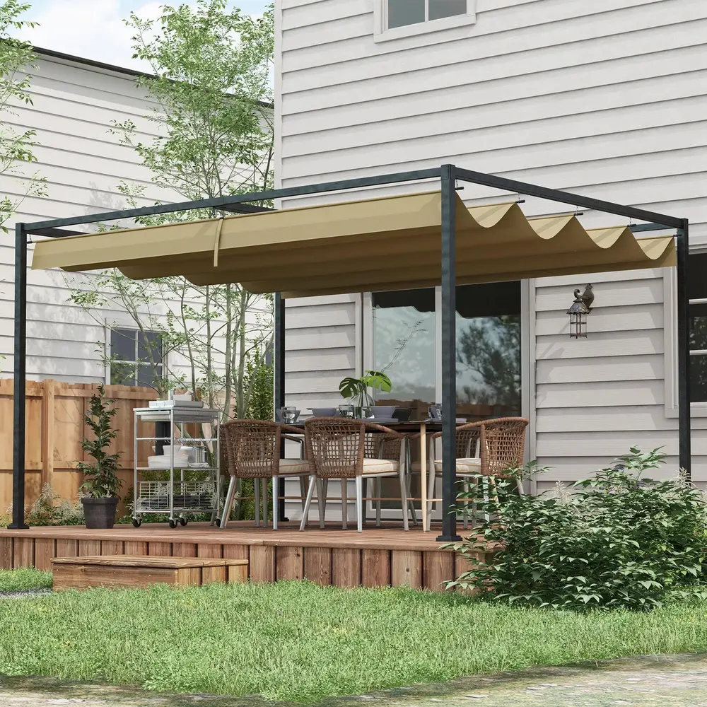 Pergola Trädgårdspaviljong med Tak Khaki av Metall 3 x 2 M