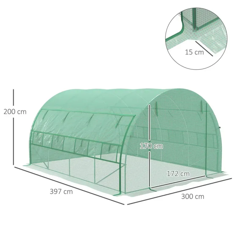 Växthus Polytunnel Grön av Stål och PE Folieväxthus Rymligt Walk