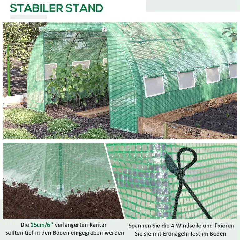 Växthus Polytunnel Grön av Stål och PE Folieväxthus Rymligt Walk