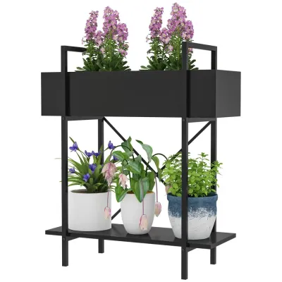 Växtställ Blomsterhylla 2 Våningar Svart 70 cm Växthylla Nivåer