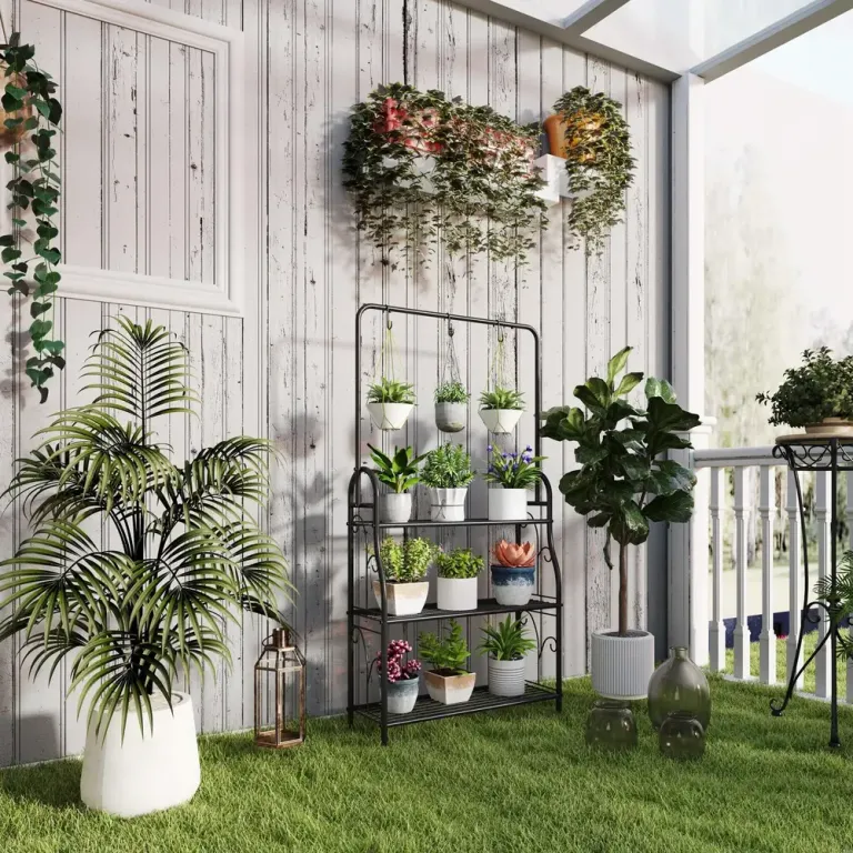 Växtställ Blomsterhylla 3 Våningar Svart 137 cm Treplans Metall