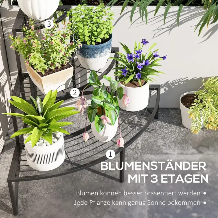 Växtställ Blomsterhylla 3 Våningar Svart 60 cm Hörn Växthylla Nivåer