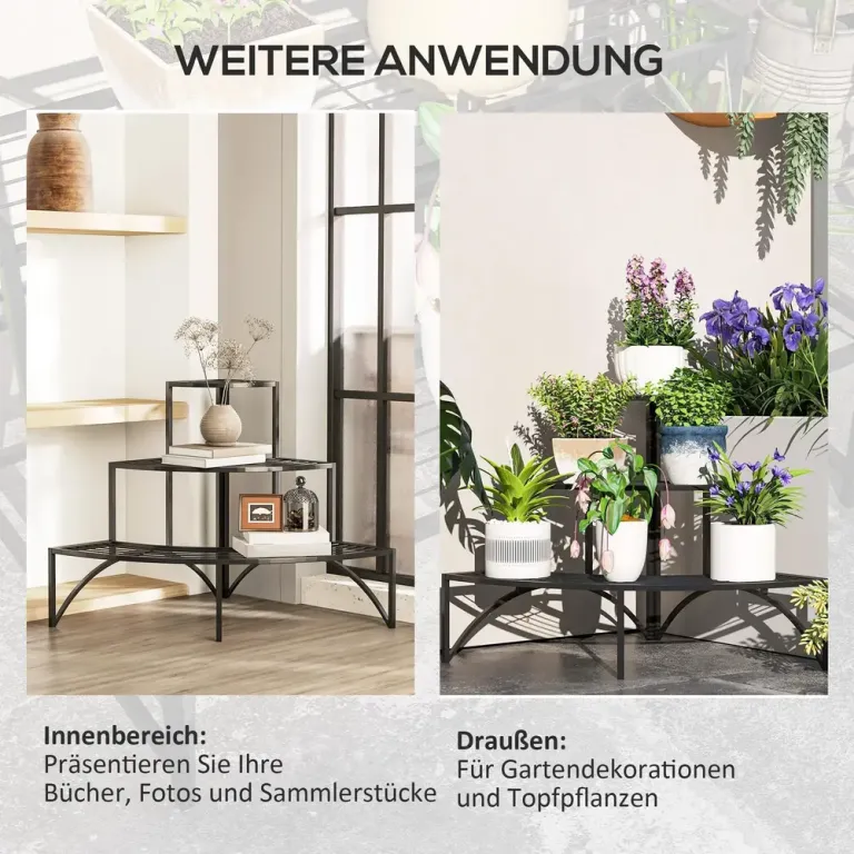 Växtställ Blomsterhylla 3 Våningar Svart 60 cm Hörn Växthylla Nivåer