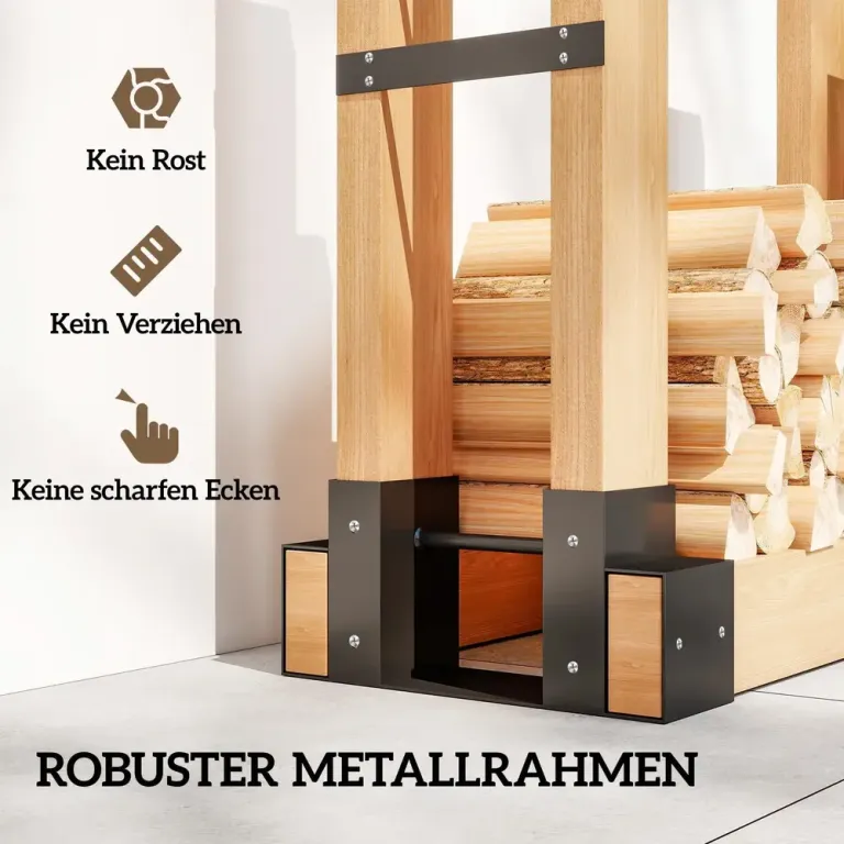 Vedställ 2 Pack Svart Metall för Vedförvaring Hållare