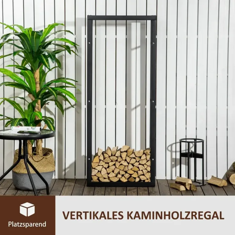Vedställ i Metall Smal Vedförvaring Svart