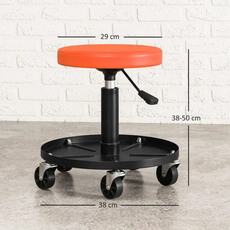 Verkstadspall Höjdjusterbar med Hjul 38–50 cm, Orange Hjulfot
