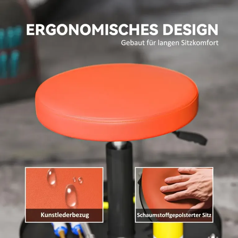 Verkstadspall Höjdjusterbar med Hjul 38–50 cm, Orange Hjulfot