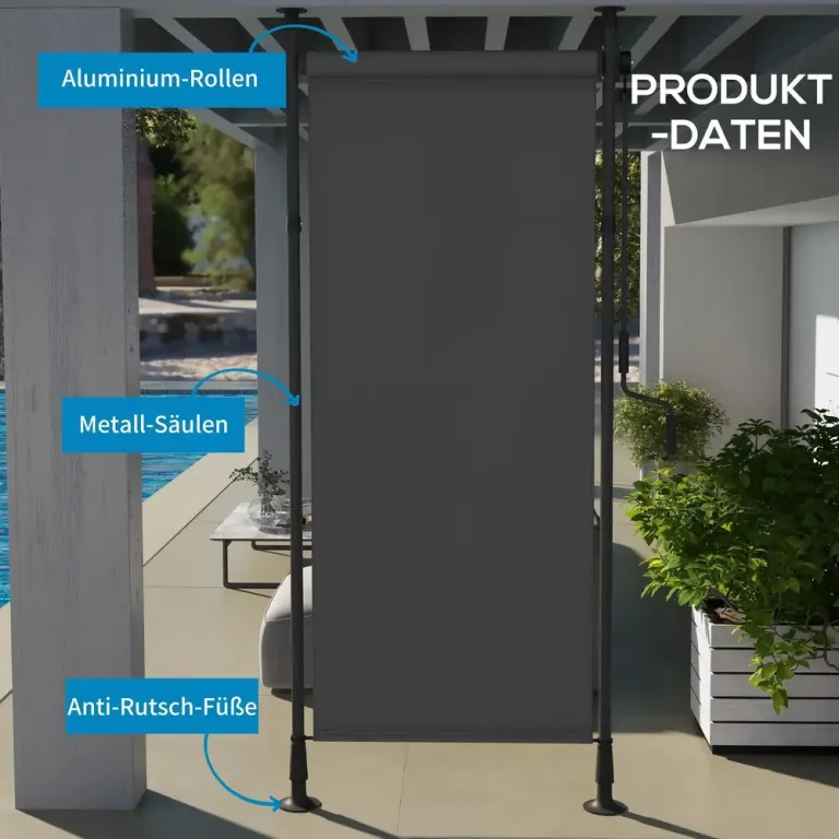 Vertikal Markis Mörkgrå av Polyester -310 cm Fristående Justerbar