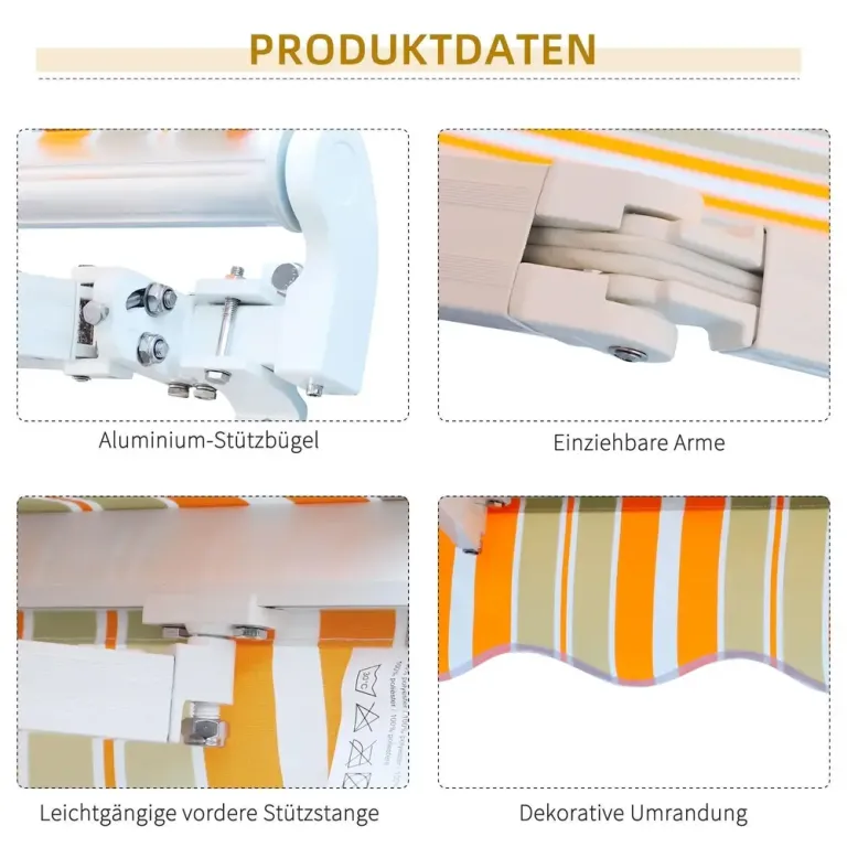 Vikarmsmarkis med Handvev Gulbeige Aluminium Utfällbar