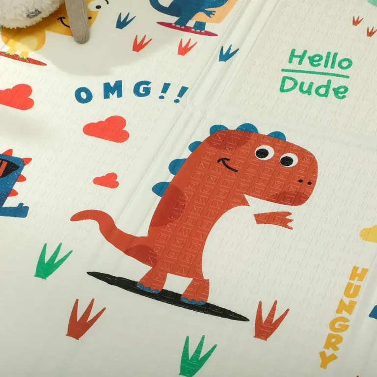 Vikbar Dubbelsidig Babylekmatta Dinosauriemotiv Tjock