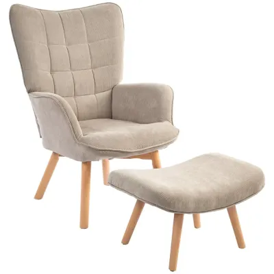 Vingstol Fåtölj Brun av Manchesterlook och Trä Relaxstol Fotpall