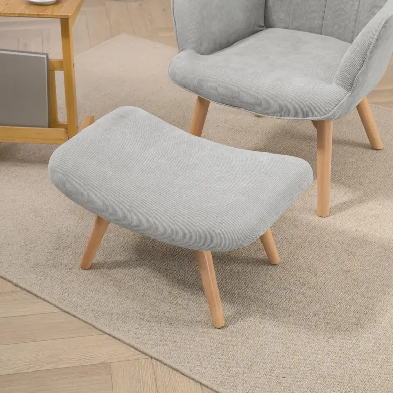 Vingstol Fåtölj Grå av Manchesterlook och Trä Relaxstol Fotpall