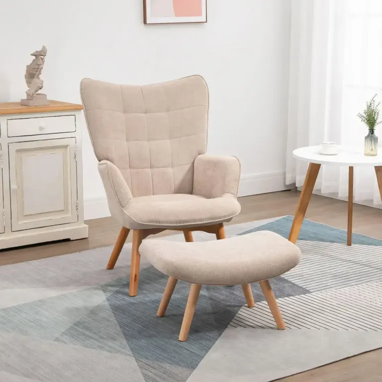 Vingstol med Pall Relaxstol Beige av Tyg med Sladdlook Ergonomisk