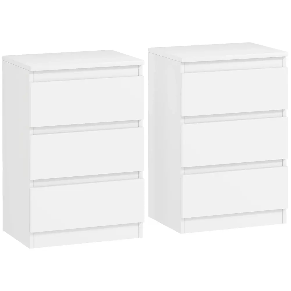 Set 2 Sängbord 3 Lådor Nattduksbord 40x30x59,5 Cm