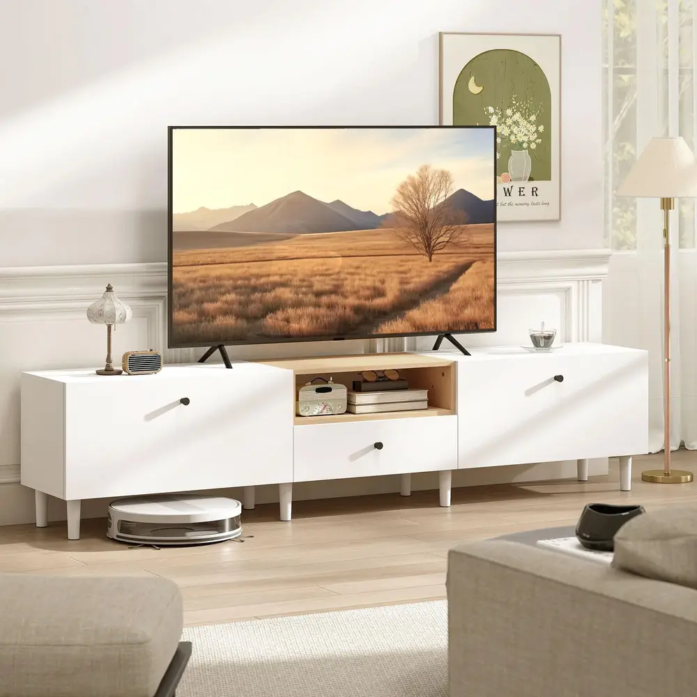 TV-Bänk Vit Spånskiva Mediamöbel för 90 Tum TV 200 Cm