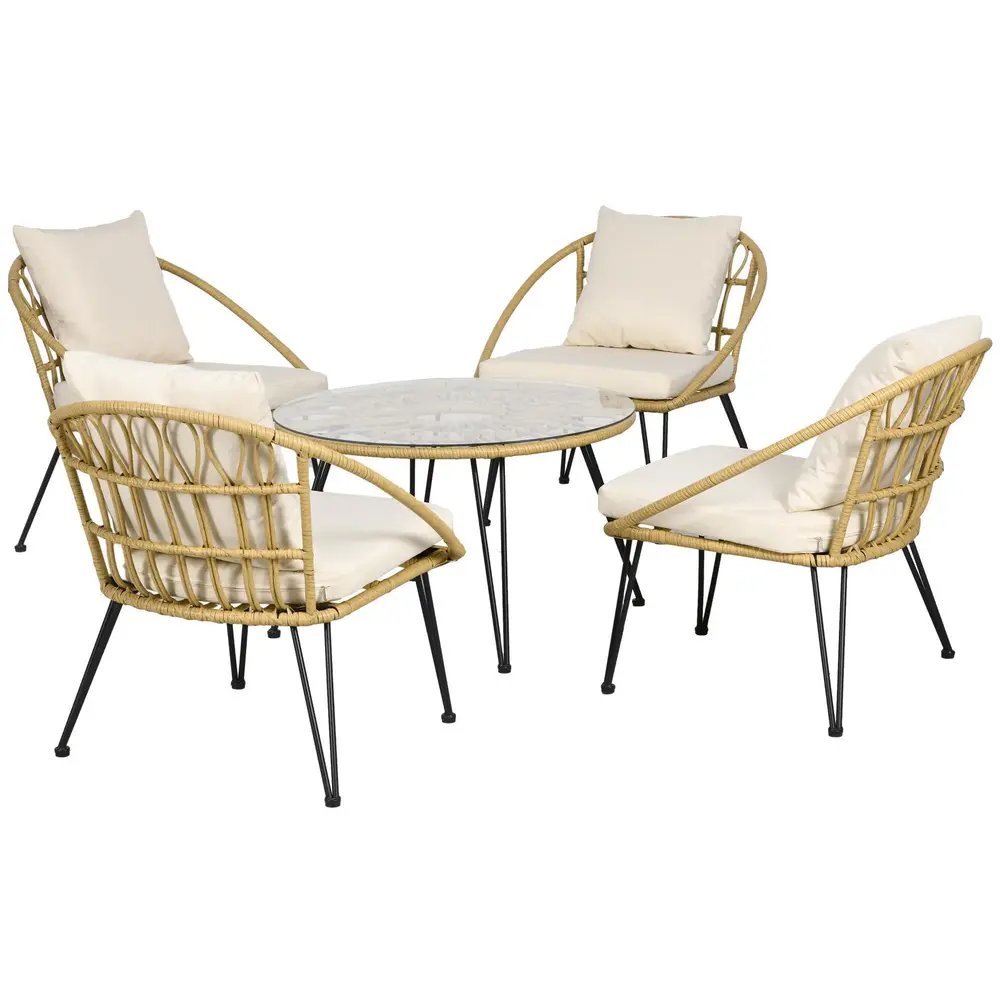 Trädgårdsmöbler Matgrupp Beige av Polyester och Rotting 5