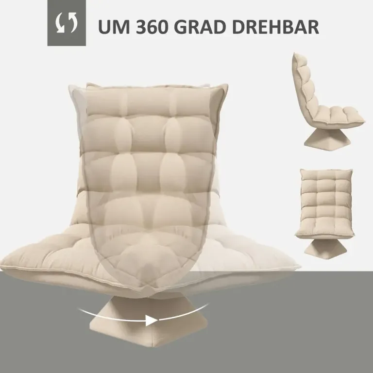 Vridbar Läsfåtölj med Linnelook Beige Avkoppling Justerbart Ryggstöd