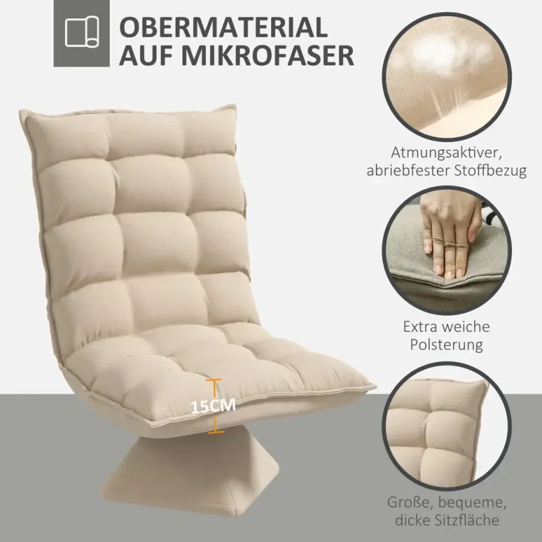 Vridbar Läsfåtölj med Linnelook Beige Avkoppling Justerbart Ryggstöd