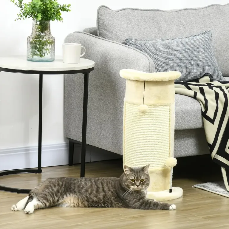 Kattskrapstolpe Klösträd Krämvit av Sisal 34 x 25,5 x 58 cm