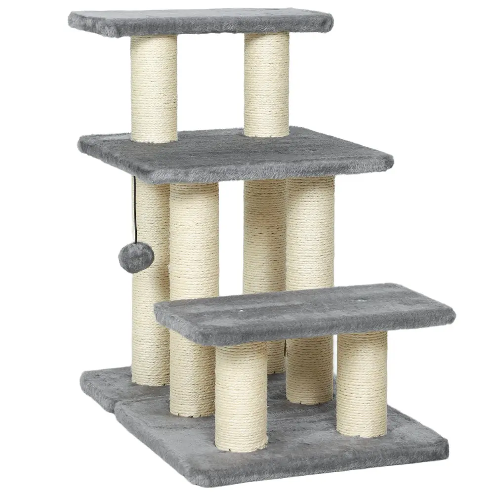 HusdjursTrappa Beige 3 Steg 54 cm Med Sisal Och Lekboll