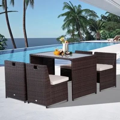 Matgrupp Utemöbler i Konstrotting Bord & 4 Stolar Khaki