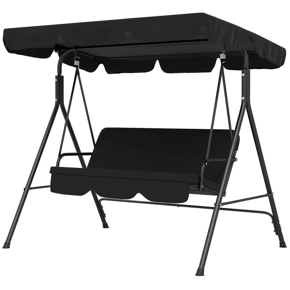Hammock och Trädgårdsgunga 3-Sitsig med Soltak, Svart