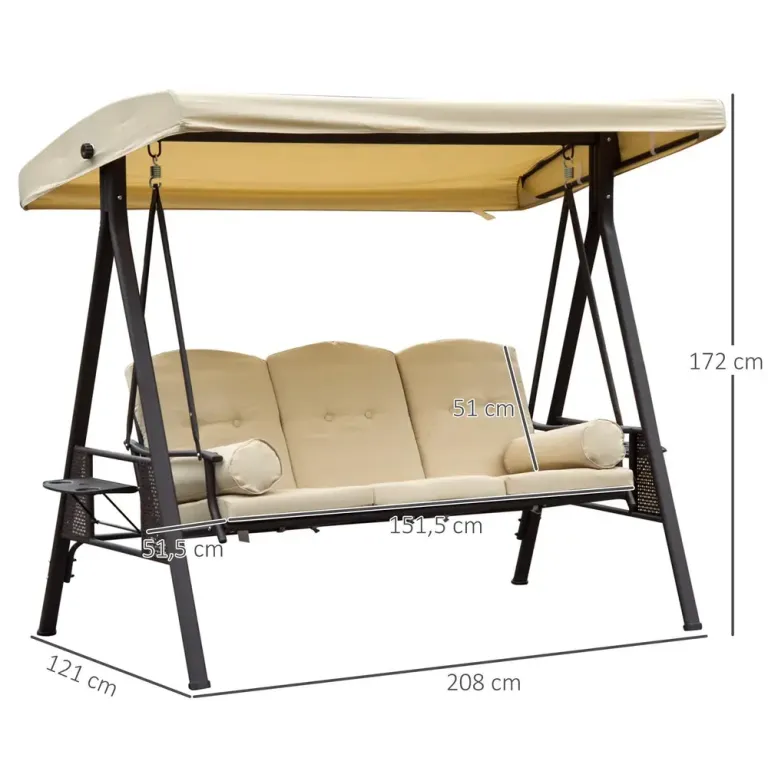 Hammock Beige Brun för Tre Personer 121x208x172 cm