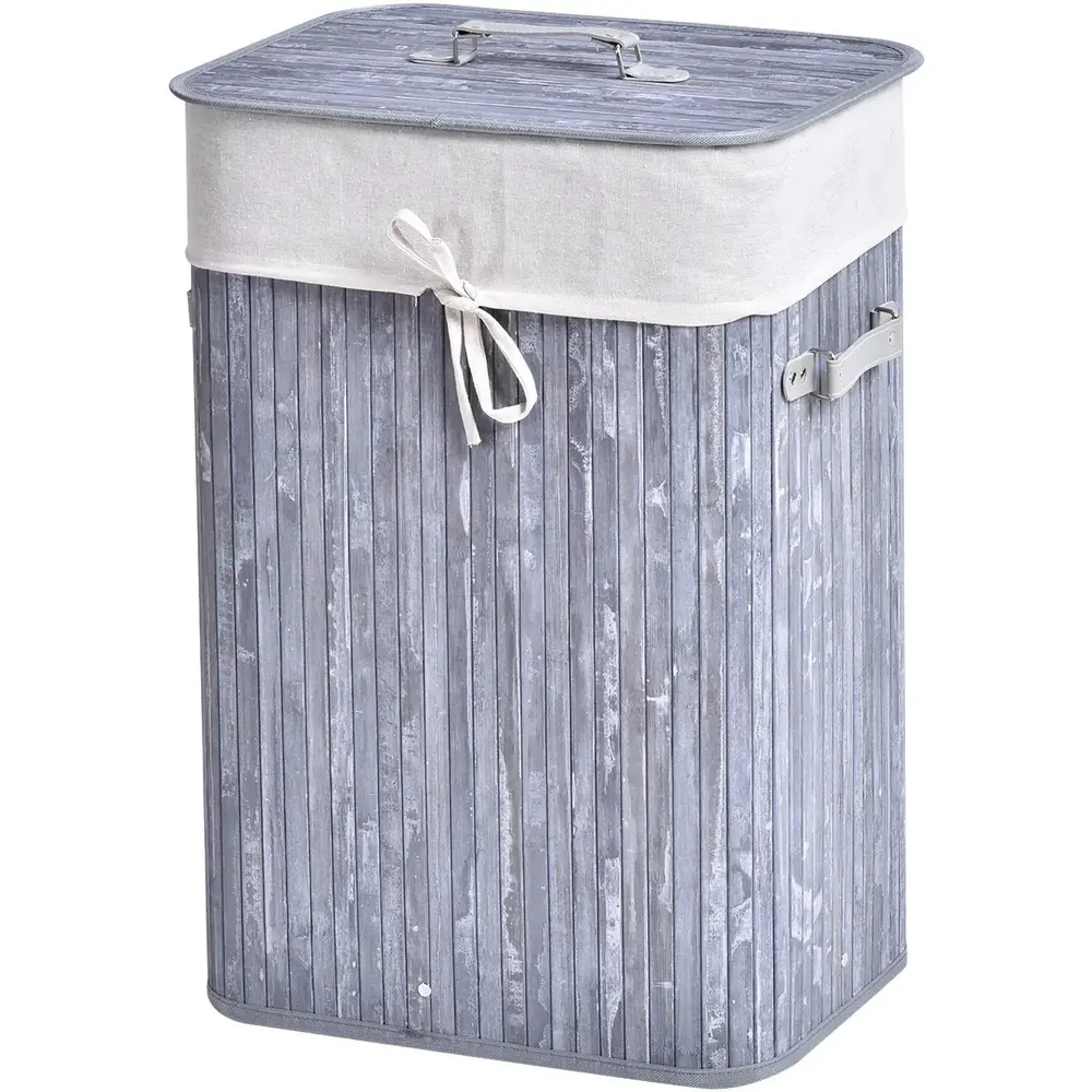 Tvättkorg med Lock 72 L Vikbar Bambu 40 x 30 x 60 Cm